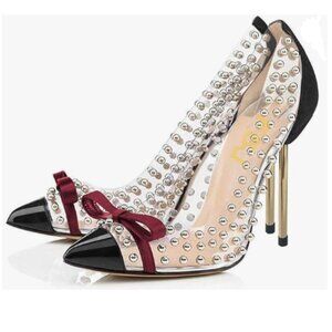 FSJ Women Studded Pointed Toe Transparent Pumps High Heels Shoes with Cute